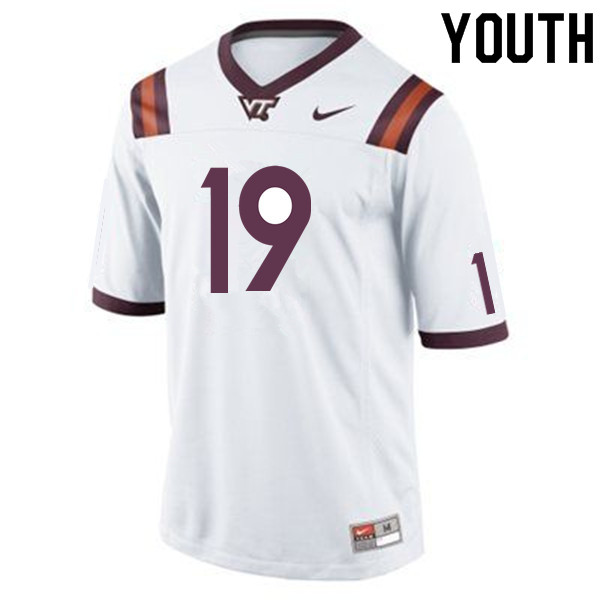 Youth #19 Peyton Kemmerlin Virginia Tech Hokies College Football Jerseys Sale-White - Click Image to Close